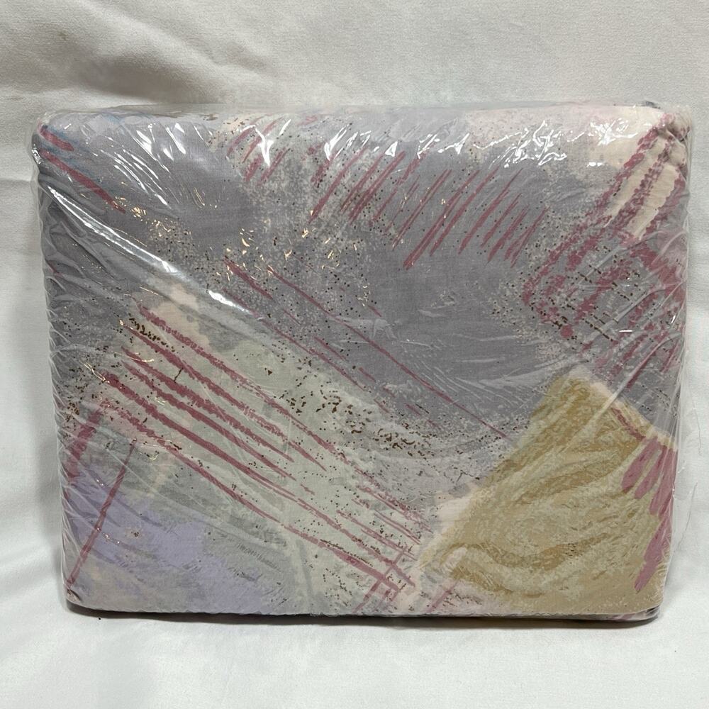 Vintage Designer Sheet Set Full Abstract 80s 90s Lavender Flat Fitted Pillowcase